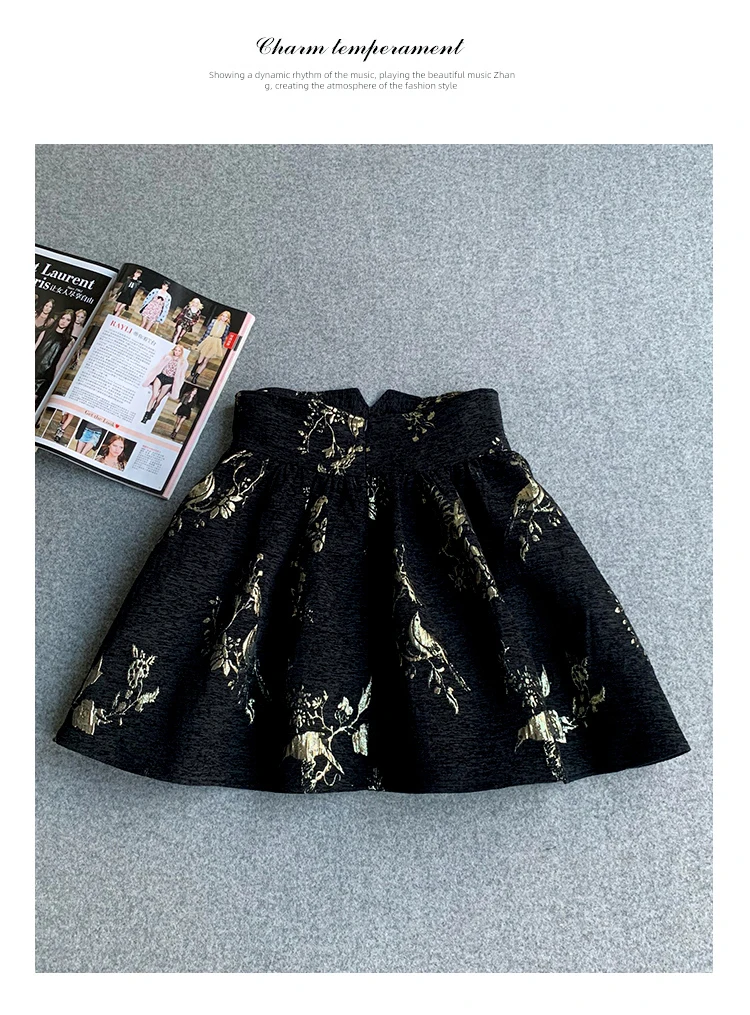 Black Gold Jacquard Skirt High Waisted Slim Fit A-line Skirt Spring Summer New Short Skirt Fashionable Exquisite Office Skirt