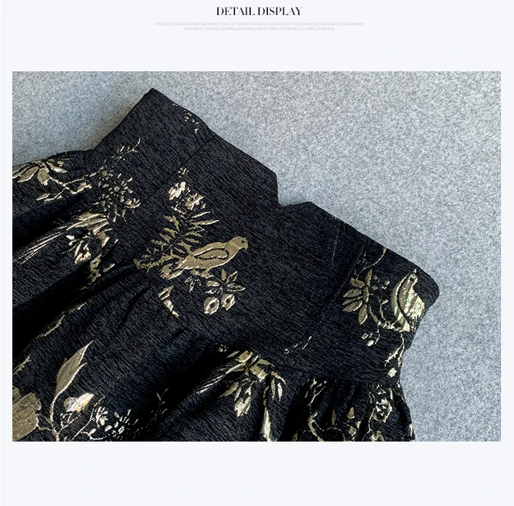 Black Gold Jacquard Skirt High Waisted Slim Fit A-line Skirt Spring Summer New Short Skirt Fashionable Exquisite Office Skirt