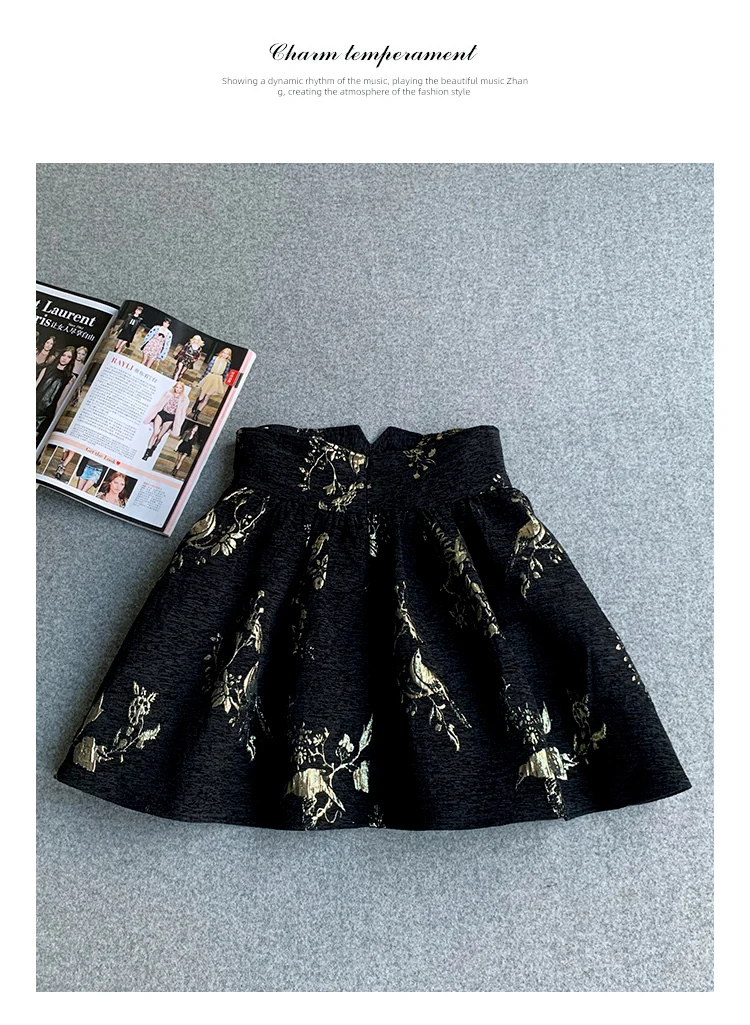 Black Gold Jacquard Skirt High Waisted Slim Fit A-line Skirt Spring Summer New Short Skirt Fashionable Exquisite Office Skirt