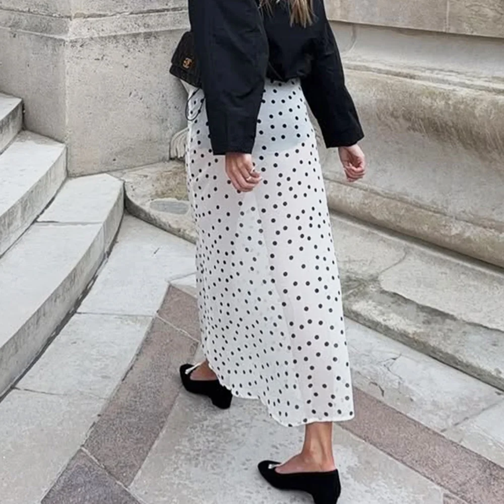 Talenza Summer Polka Dot Maxi Skirts Fashion Casual Contrast Loose Lace Skirts New High-Waisted Vintage Party Vacation Women's