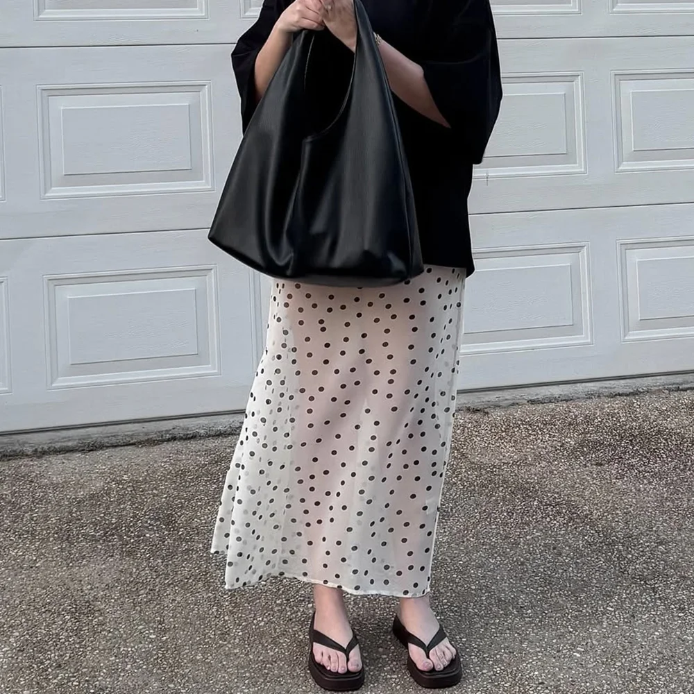 Talenza Summer Polka Dot Maxi Skirts Fashion Casual Contrast Loose Lace Skirts New High-Waisted Vintage Party Vacation Women's