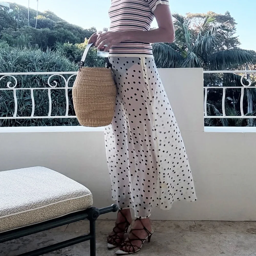 Talenza Summer Polka Dot Maxi Skirts Fashion Casual Contrast Loose Lace Skirts New High-Waisted Vintage Party Vacation Women's