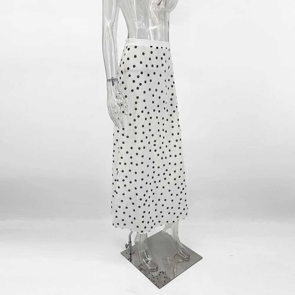 Talenza Summer Polka Dot Maxi Skirts Fashion Casual Contrast Loose Lace Skirts New High-Waisted Vintage Party Vacation Women's