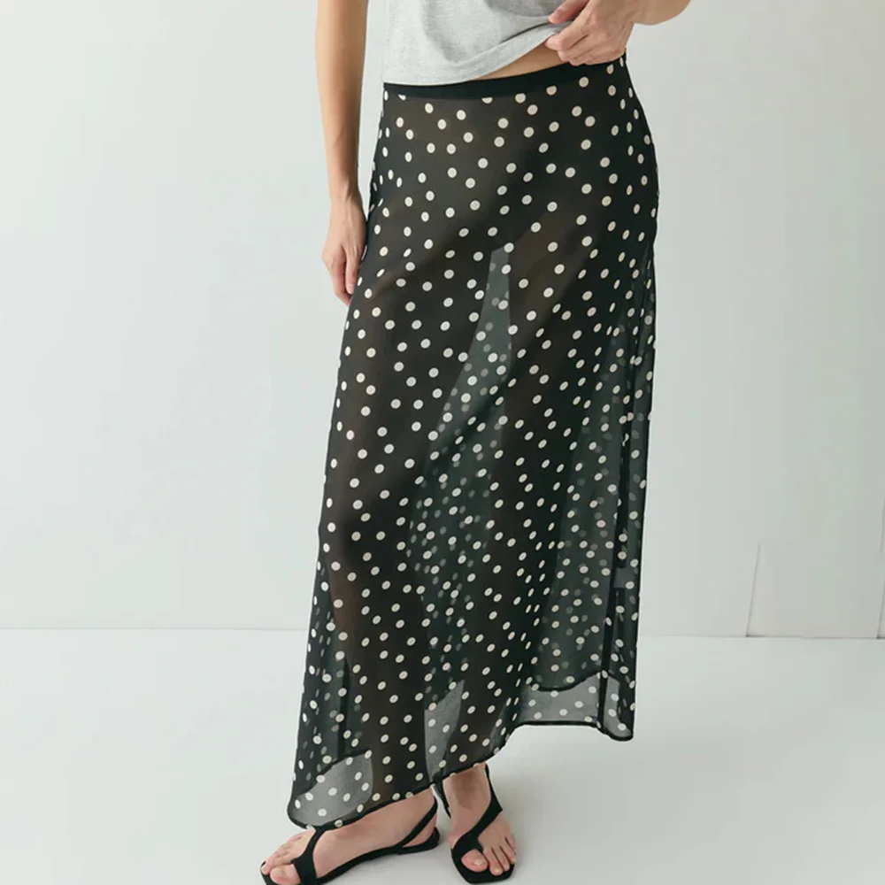 Talenza Summer Polka Dot Maxi Skirts Fashion Casual Contrast Loose Lace Skirts New High-Waisted Vintage Party Vacation Women's