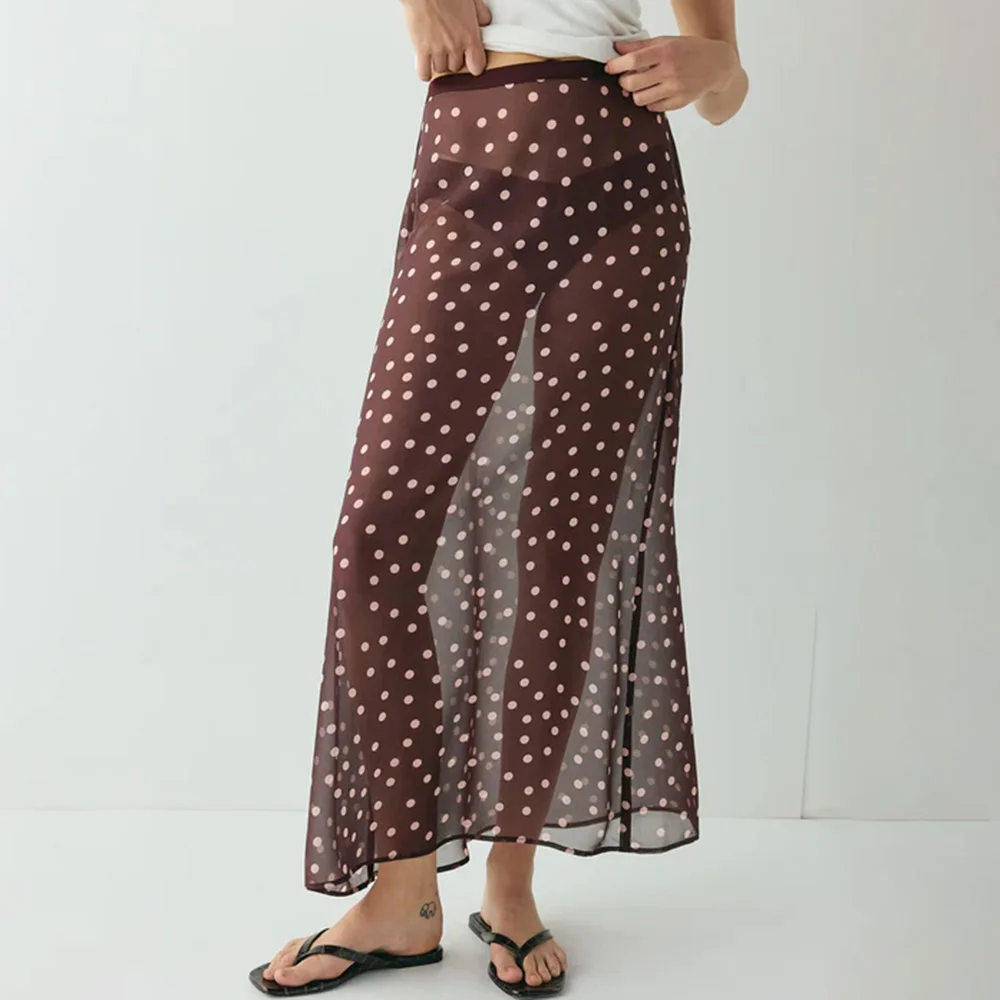 Talenza Summer Polka Dot Maxi Skirts Fashion Casual Contrast Loose Lace Skirts New High-Waisted Vintage Party Vacation Women's
