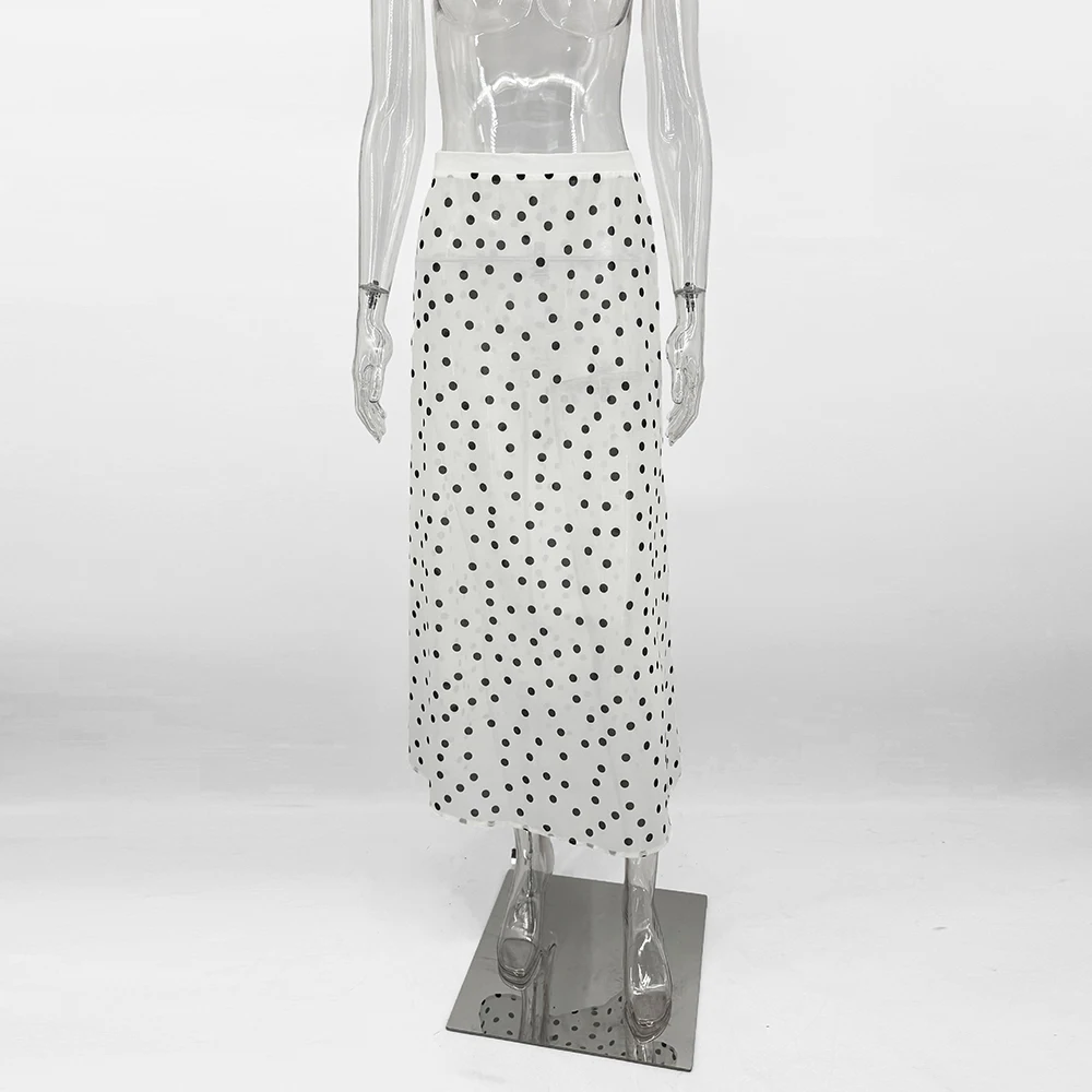 Talenza Summer Polka Dot Maxi Skirts Fashion Casual Contrast Loose Lace Skirts New High-Waisted Vintage Party Vacation Women's