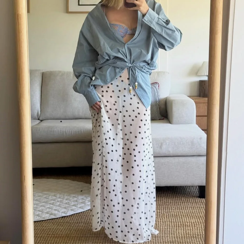 Talenza Summer Polka Dot Maxi Skirts Fashion Casual Contrast Loose Lace Skirts New High-Waisted Vintage Party Vacation Women's