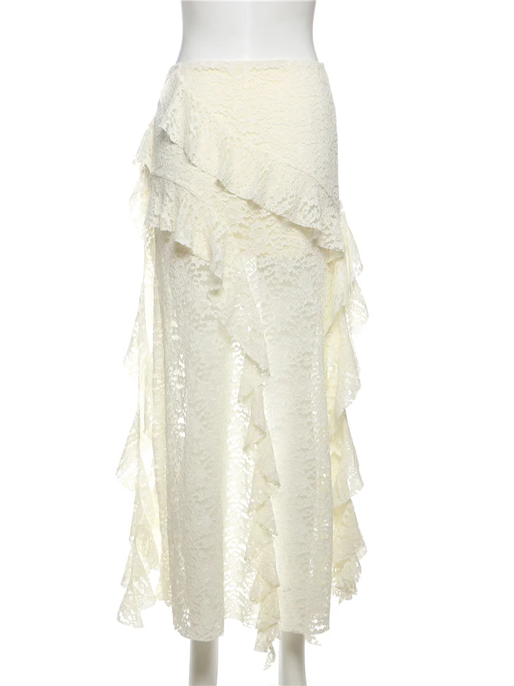 Women Tassel Skirt Irregular Hem Multi Layered Ruffles Lace Patchwork Sweet Summer Daily Wear Skinny Versatile Purple Skirt