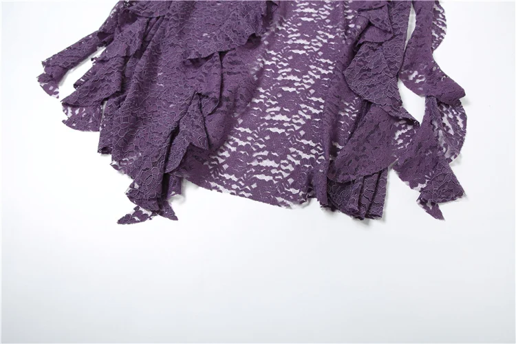 Women Tassel Skirt Irregular Hem Multi Layered Ruffles Lace Patchwork Sweet Summer Daily Wear Skinny Versatile Purple Skirt