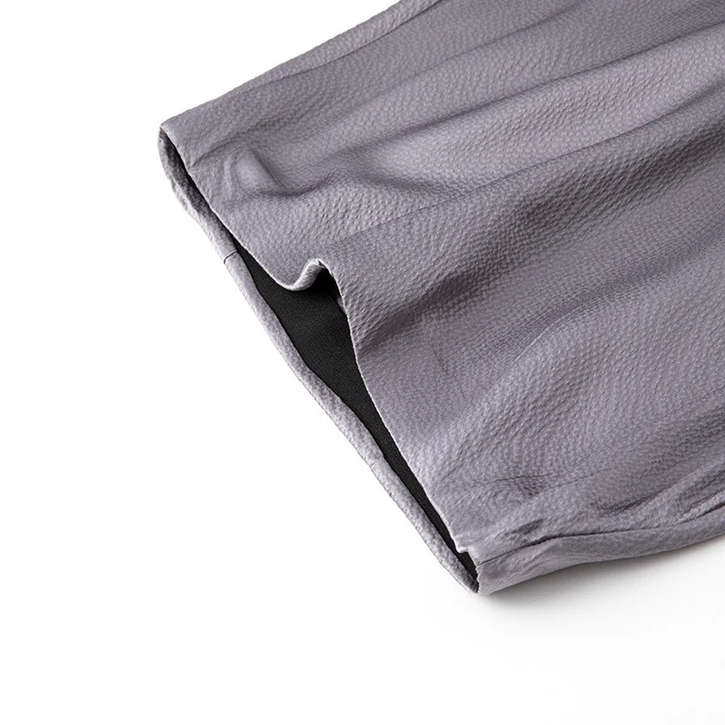2026 Women's Summer New 100% Natural Mulberry Silk Pearl Satin Dark Grey Elegant Diagonal Cut Wrapped Hip Fishtail Skirt