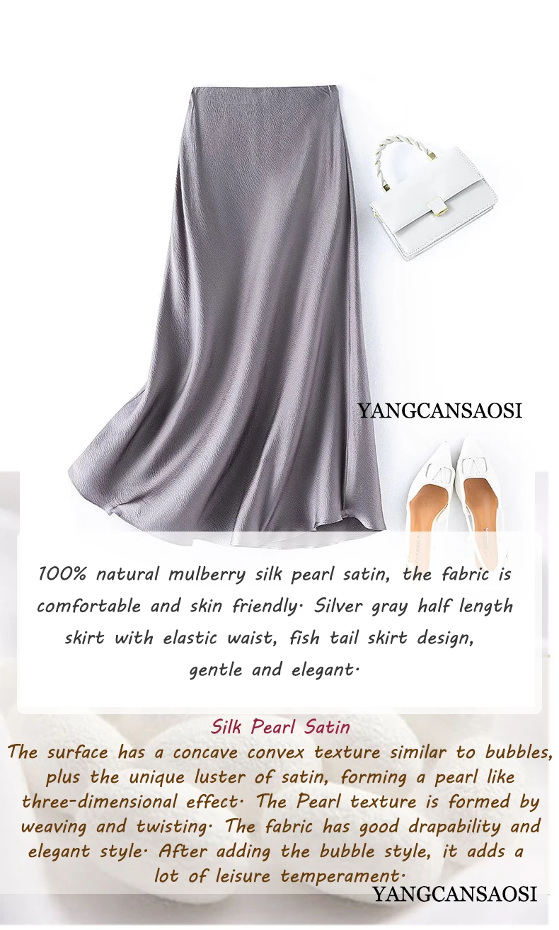 2026 Women's Summer New 100% Natural Mulberry Silk Pearl Satin Dark Grey Elegant Diagonal Cut Wrapped Hip Fishtail Skirt