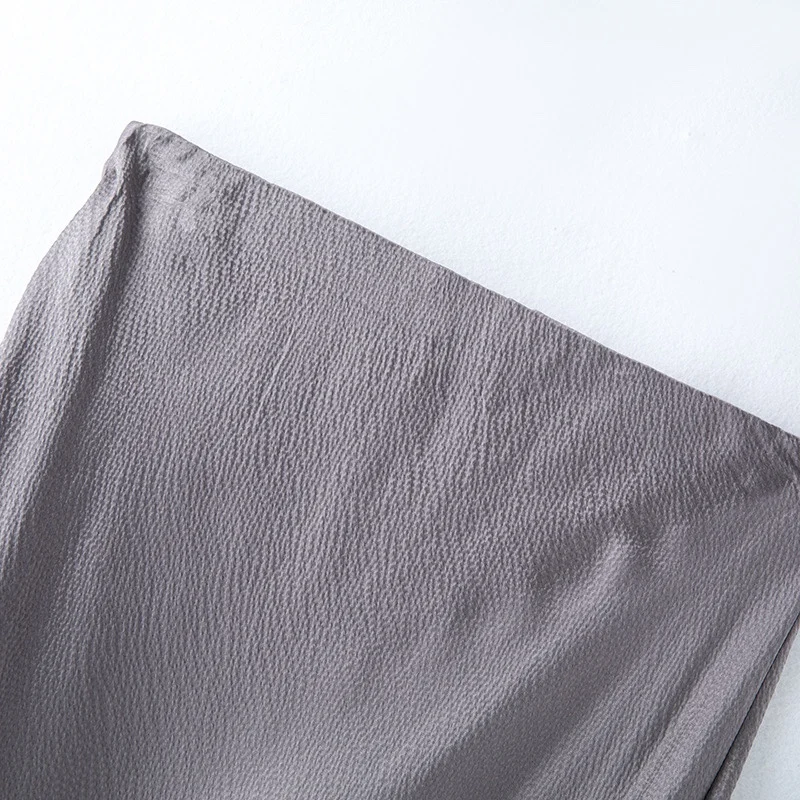 2026 Women's Summer New 100% Natural Mulberry Silk Pearl Satin Dark Grey Elegant Diagonal Cut Wrapped Hip Fishtail Skirt