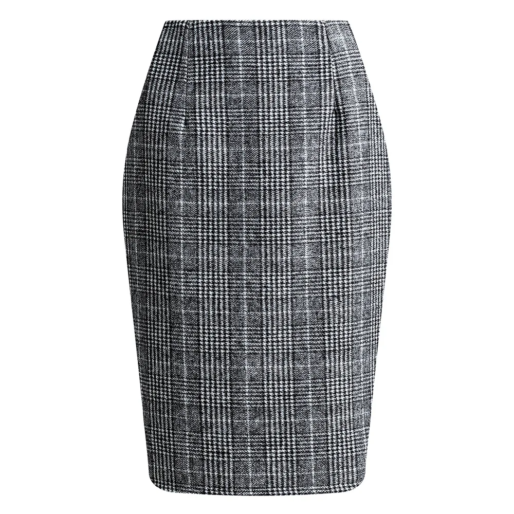 2025 Autumn and Winter Women's Plaid Hip Skirt Zipper Slim Wool Blend Fashion Office Pencil Skirts Midi Skirt