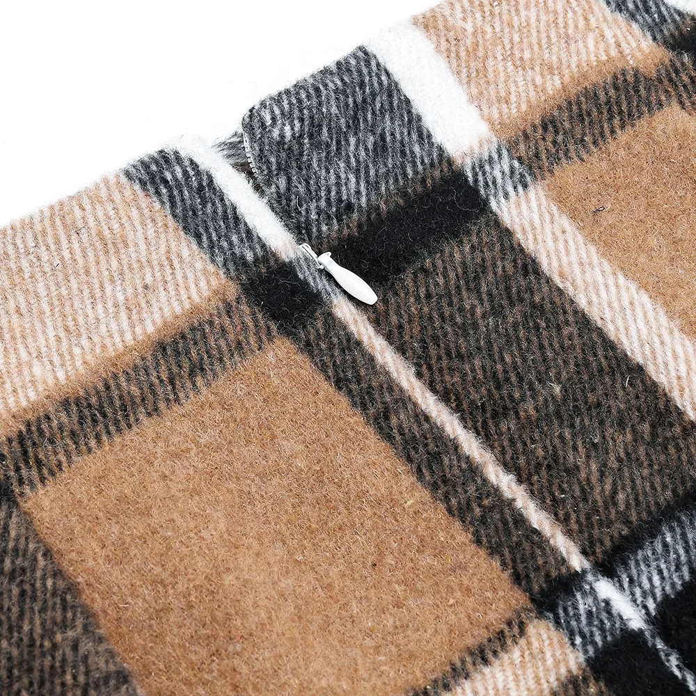 2025 Autumn and Winter Women's Plaid Hip Skirt Zipper Slim Wool Blend Fashion Office Pencil Skirts Midi Skirt