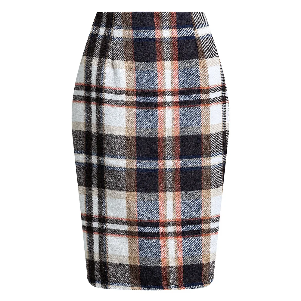 2025 Autumn and Winter Women's Plaid Hip Skirt Zipper Slim Wool Blend Fashion Office Pencil Skirts Midi Skirt