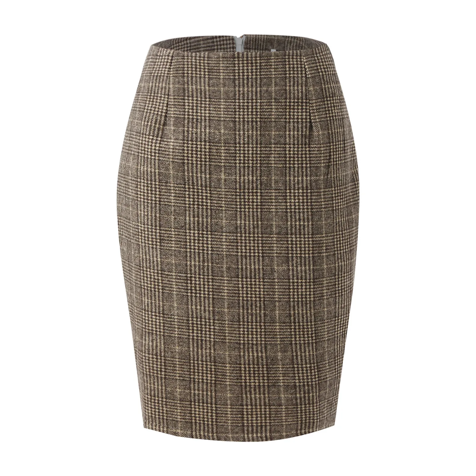 2025 Autumn and Winter Women's Plaid Hip Skirt Zipper Slim Wool Blend Fashion Office Pencil Skirts Midi Skirt