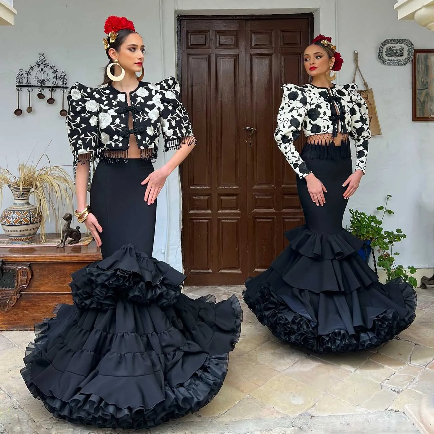 Spanish Black Mermaid Formal Skirt for Women High Waist Ruffled Long Evening Party Skirts 2 Options Tiered Maxi Skirt Custom