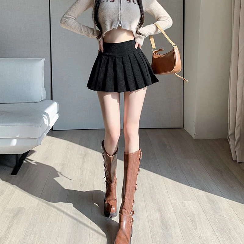 Zoki Corduroy Women Pleated Skirt Y2K High Waist Korean Casual Mini Skirts Femme Vintage Preppy Style Sweet A Line Skirts New