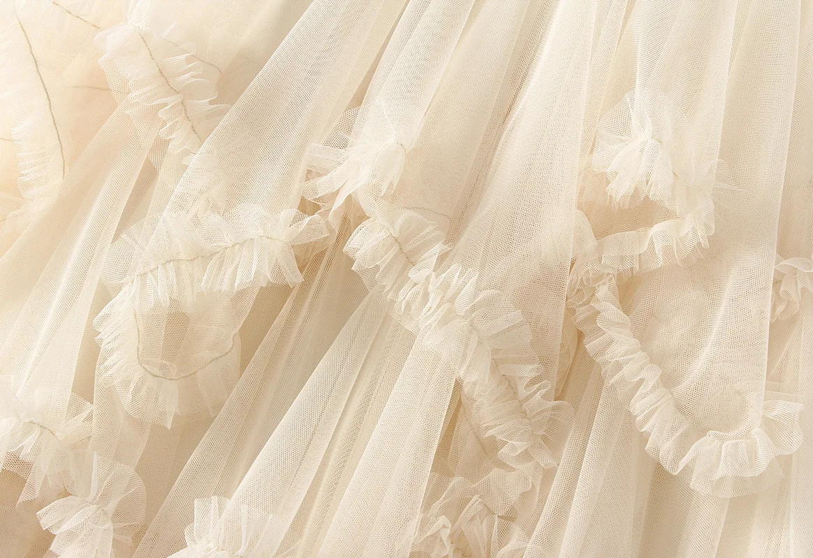 Summer Tulle Cake Skirt Women Fashion Elegant High Waist Chic Ball Gown Skirt Female Loose Mesh Irrgular Long Skirts