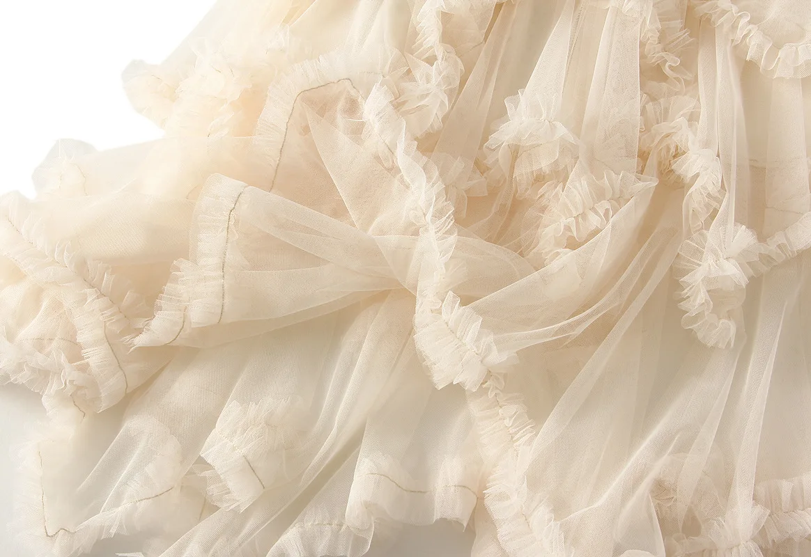 Summer Tulle Cake Skirt Women Fashion Elegant High Waist Chic Ball Gown Skirt Female Loose Mesh Irrgular Long Skirts