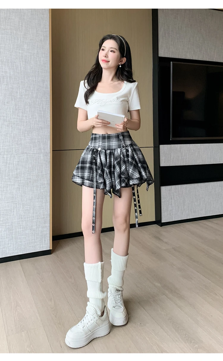 Sexy Plaid Pleated Mini Skirts For Women Y2k Casual Simple Korean Fashion Preppy Style Vintage Chic High Waist Faldas Hotsweet