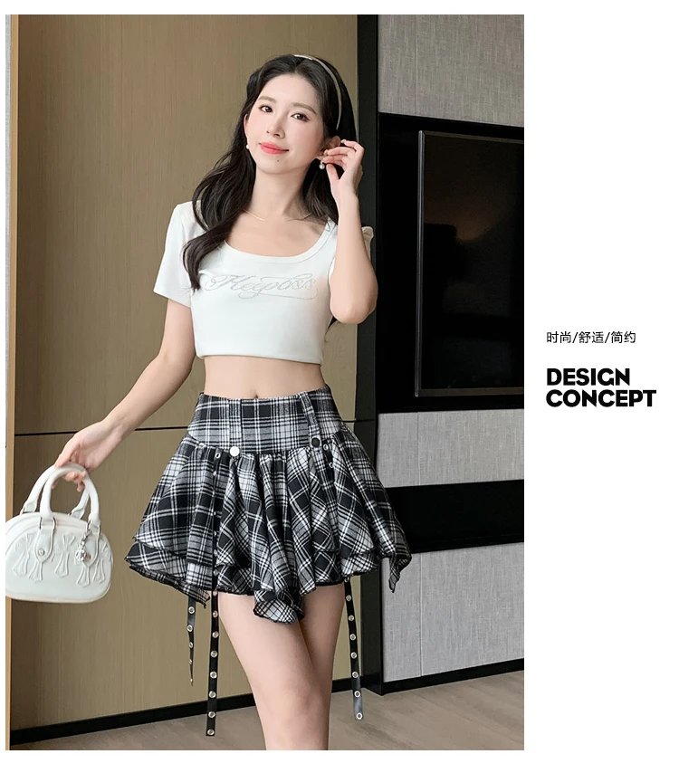 Sexy Plaid Pleated Mini Skirts For Women Y2k Casual Simple Korean Fashion Preppy Style Vintage Chic High Waist Faldas Hotsweet