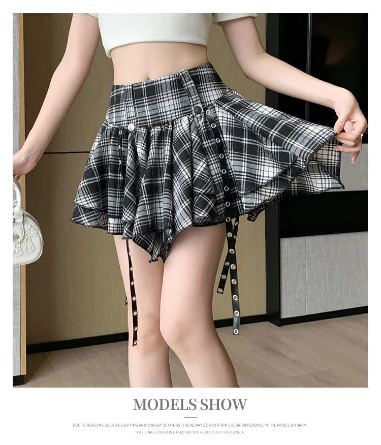 Sexy Plaid Pleated Mini Skirts For Women Y2k Casual Simple Korean Fashion Preppy Style Vintage Chic High Waist Faldas Hotsweet