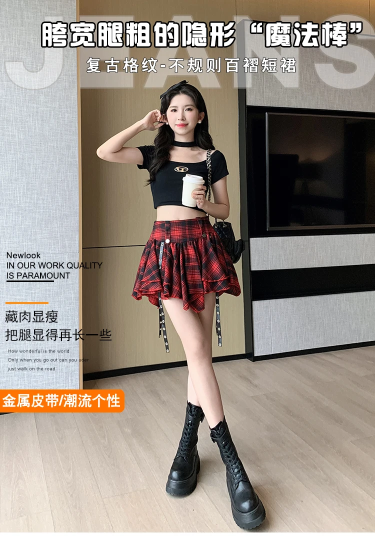 Sexy Plaid Pleated Mini Skirts For Women Y2k Casual Simple Korean Fashion Preppy Style Vintage Chic High Waist Faldas Hotsweet