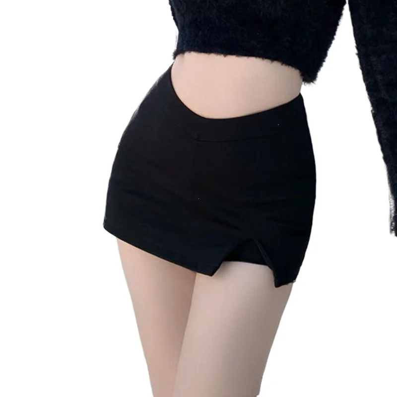 Black Split Mini Skirts Women Summer Sexy Club High Waist Slit Skirt Streetwear Korean Party Fashion Irregular Slim A Line Skirt