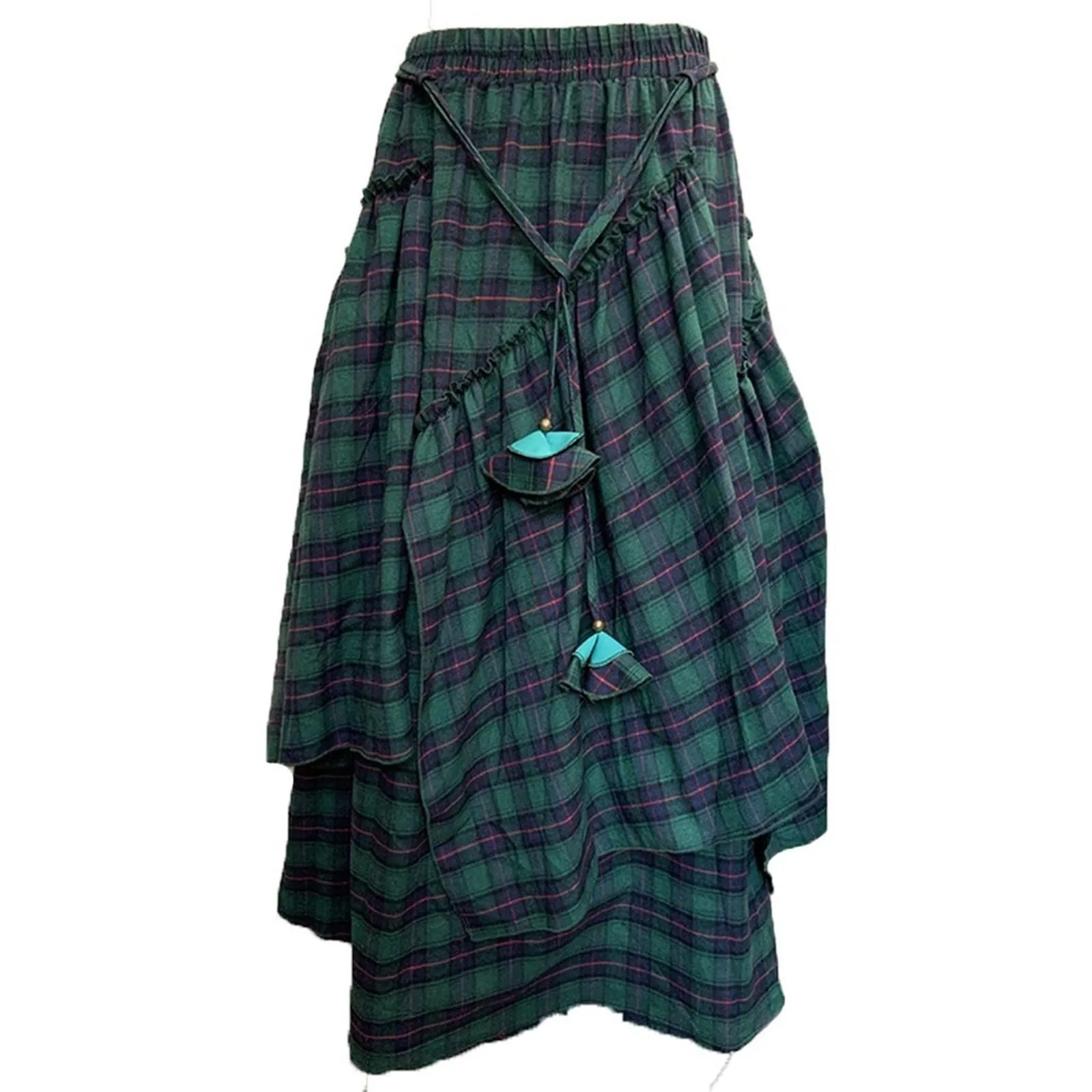 Women'S Vintage Checked Long Skirt Retro High Waist Maxi Tartan Skirt 2024 Spring Autumn Fashion Asymmetrical Flared Skirts