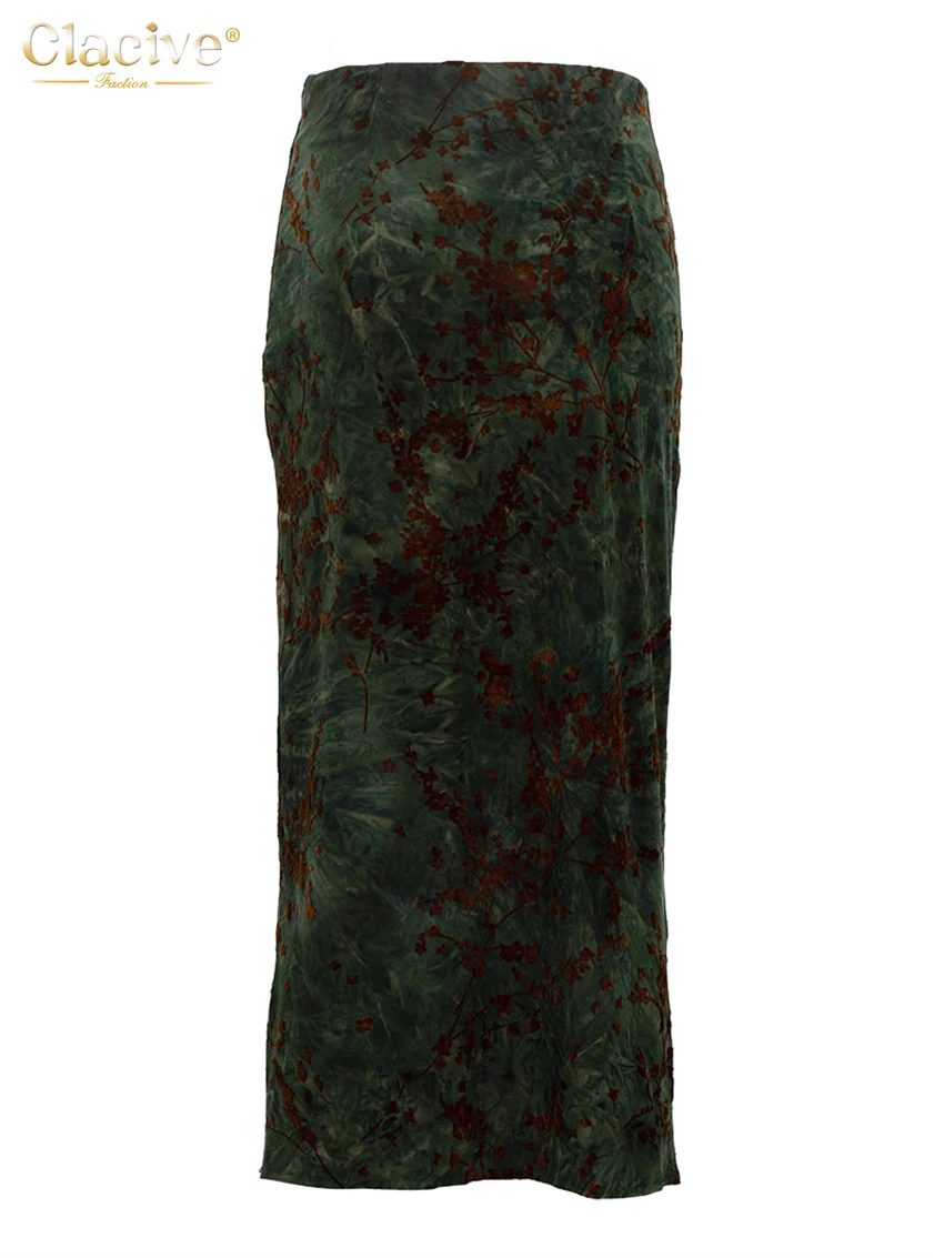 Clacive Fashion Loose Print Women's Skirt 2025 Vintage High Waist Midi Skirts Ladies Elegant Classic Skirt Female Clothing