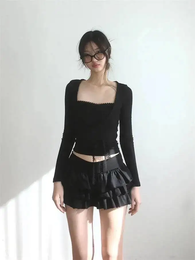 Sweet And Spicy Ballet F-length Skirt With Elastic Waist And Lace Hem Flared Cake-aped Ort Skirt For Young Women 8PO5