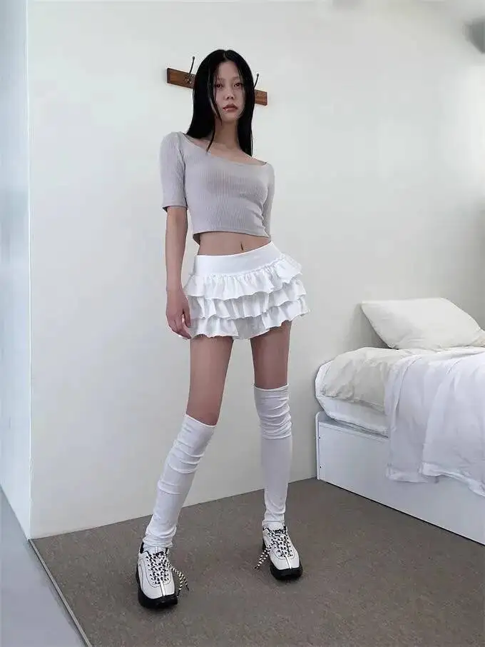 Sweet And Spicy Ballet F-length Skirt With Elastic Waist And Lace Hem Flared Cake-aped Ort Skirt For Young Women 8PO5