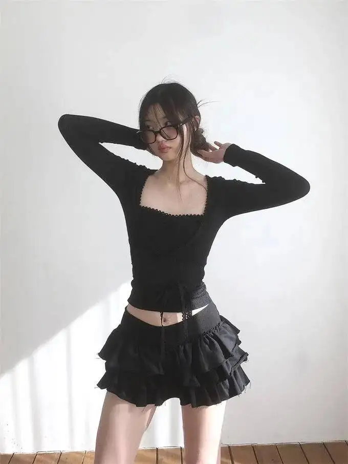 Sweet And Spicy Ballet F-length Skirt With Elastic Waist And Lace Hem Flared Cake-aped Ort Skirt For Young Women 8PO5
