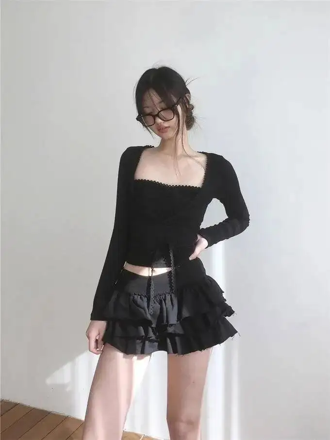 Sweet And Spicy Ballet F-length Skirt With Elastic Waist And Lace Hem Flared Cake-aped Ort Skirt For Young Women 8PO5