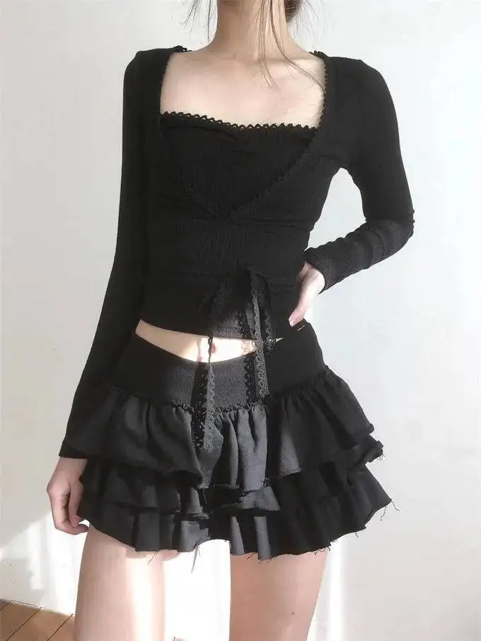 Sweet And Spicy Ballet F-length Skirt With Elastic Waist And Lace Hem Flared Cake-aped Ort Skirt For Young Women 8PO5