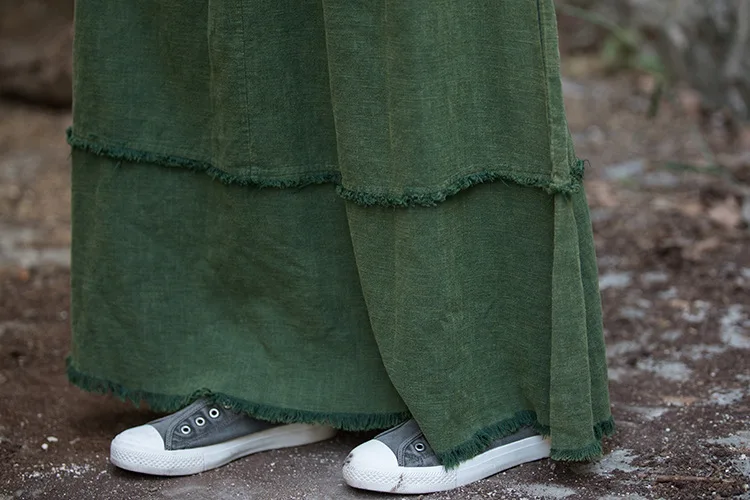 Johnature Women Vintage A-Line Skirts Cotton Linen Solid Color Elastic Waist Skirts 2025 New Autumn Patchwork Casual Skirts