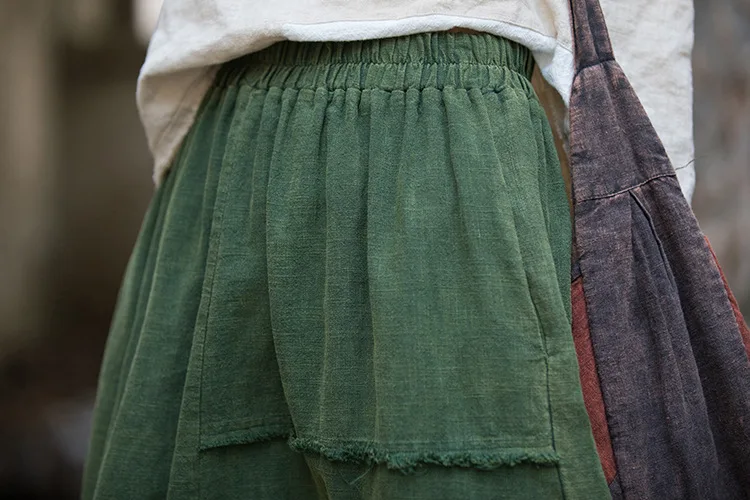 Johnature Women Vintage A-Line Skirts Cotton Linen Solid Color Elastic Waist Skirts 2025 New Autumn Patchwork Casual Skirts