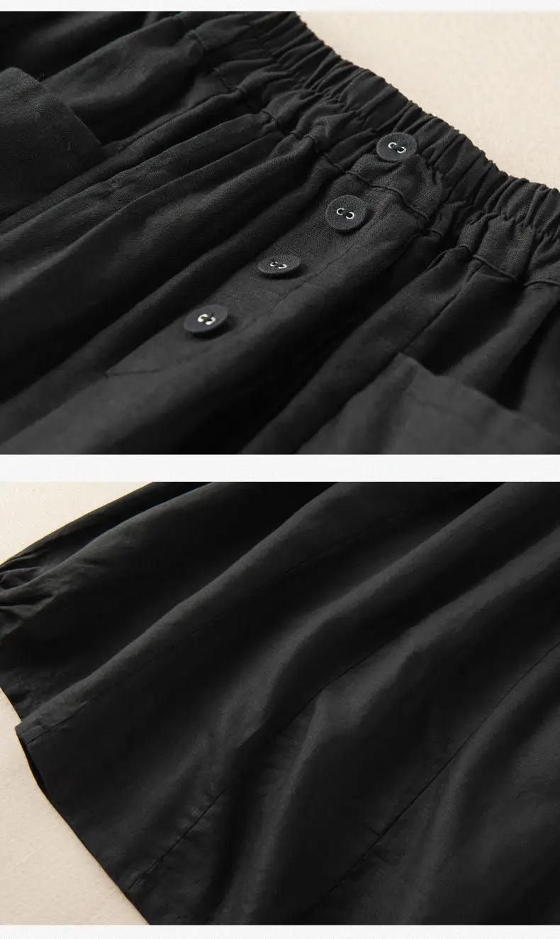 Women's Skirt Cotton Linen Casual Straight Skirts Woman Fashion 2026 Summer Loose Solid Color Button Long Skirts for Women