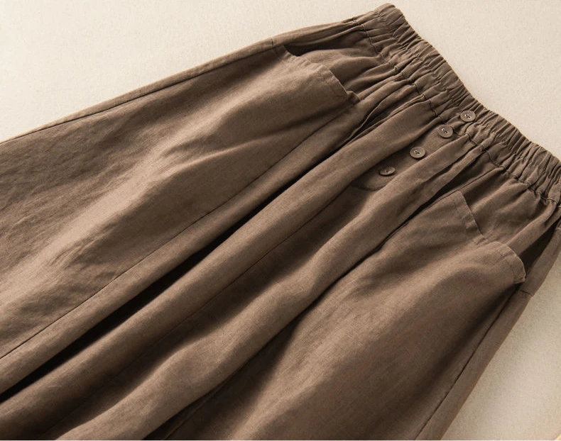Women's Skirt Cotton Linen Casual Straight Skirts Woman Fashion 2026 Summer Loose Solid Color Button Long Skirts for Women