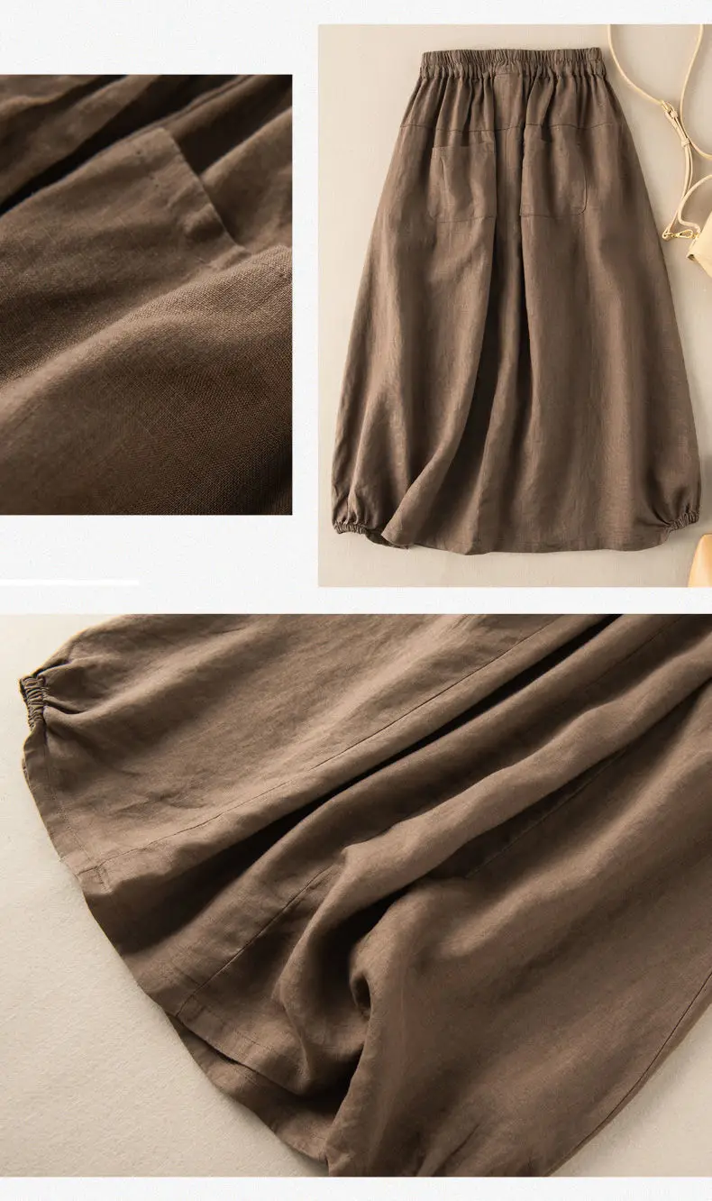 Women's Skirt Cotton Linen Casual Straight Skirts Woman Fashion 2026 Summer Loose Solid Color Button Long Skirts for Women