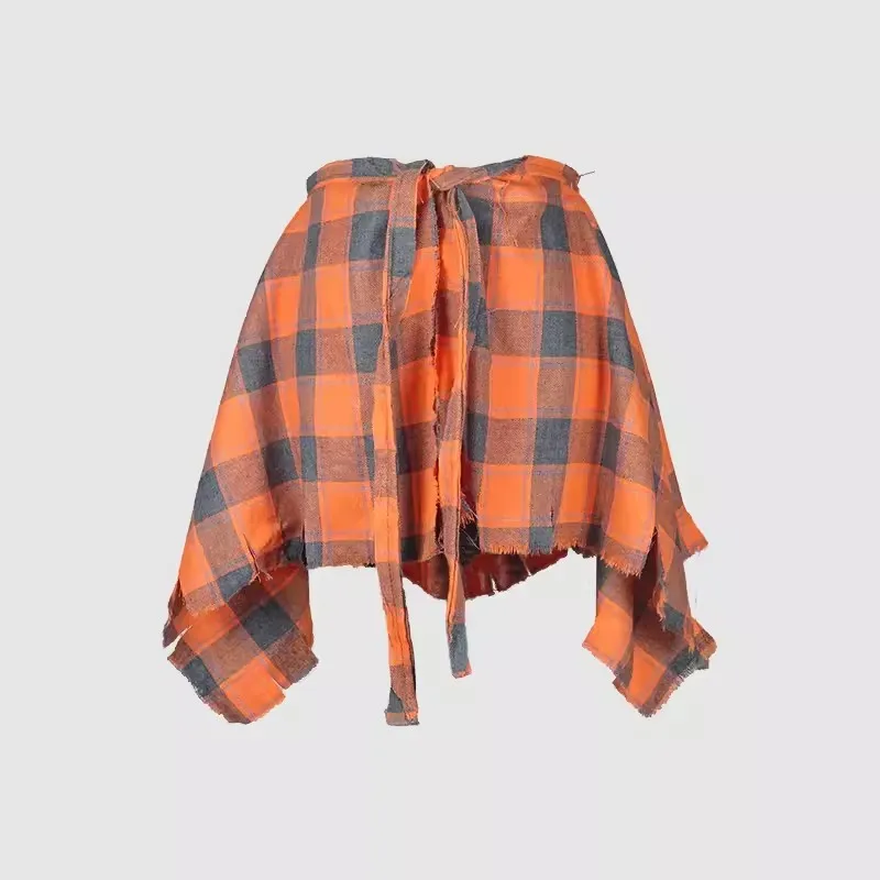 Fashion Tassel Hip Hop Irregular Men and Women Fake Shirt Hem Spring Autumn False Shirt Skirt Half-body Plaid Skirts Womens Saia