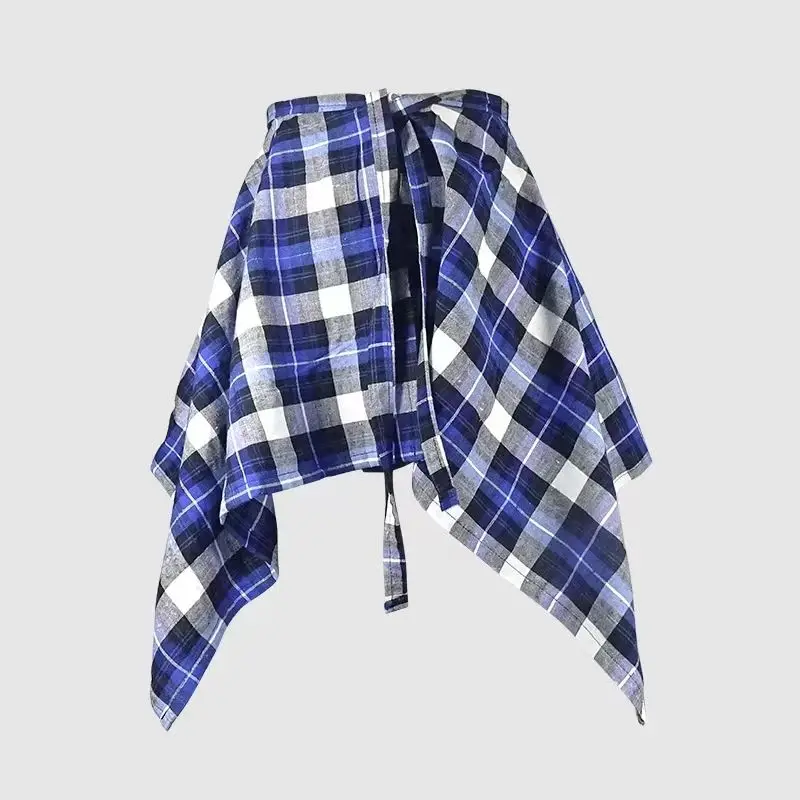Fashion Tassel Hip Hop Irregular Men and Women Fake Shirt Hem Spring Autumn False Shirt Skirt Half-body Plaid Skirts Womens Saia