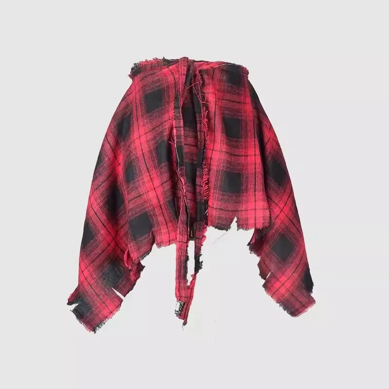 Fashion Tassel Hip Hop Irregular Men and Women Fake Shirt Hem Spring Autumn False Shirt Skirt Half-body Plaid Skirts Womens Saia
