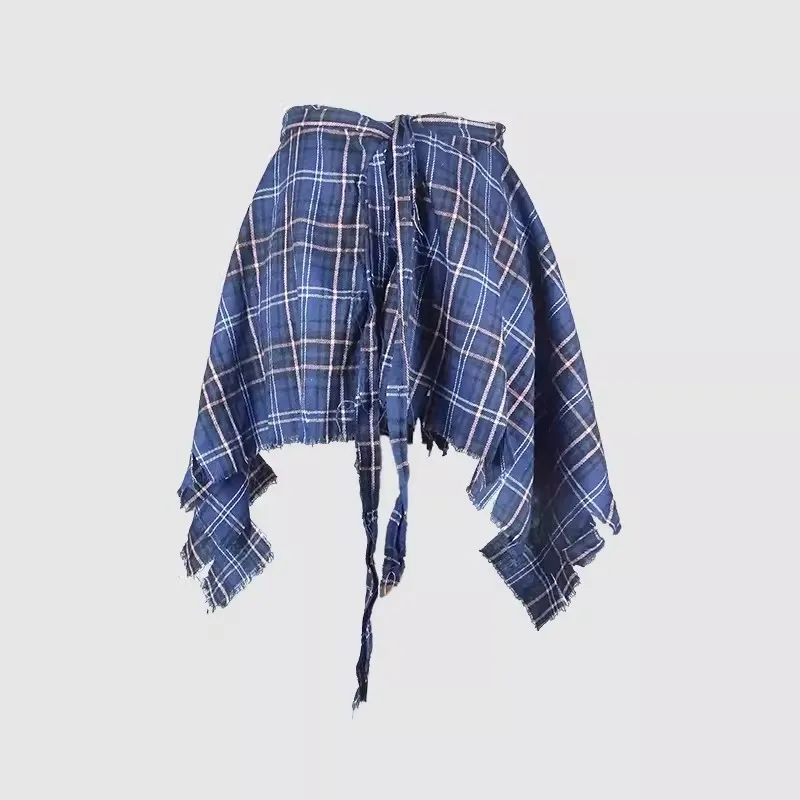 Fashion Tassel Hip Hop Irregular Men and Women Fake Shirt Hem Spring Autumn False Shirt Skirt Half-body Plaid Skirts Womens Saia