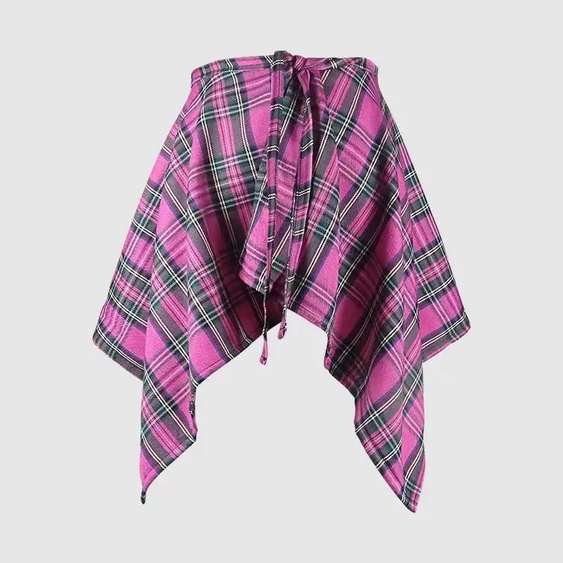 Fashion Tassel Hip Hop Irregular Men and Women Fake Shirt Hem Spring Autumn False Shirt Skirt Half-body Plaid Skirts Womens Saia