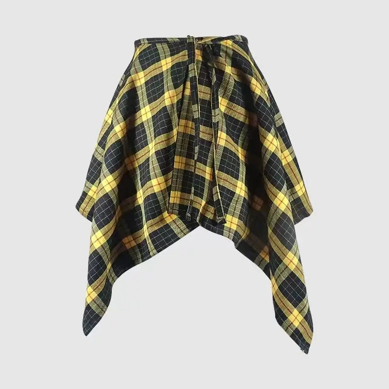 Fashion Tassel Hip Hop Irregular Men and Women Fake Shirt Hem Spring Autumn False Shirt Skirt Half-body Plaid Skirts Womens Saia
