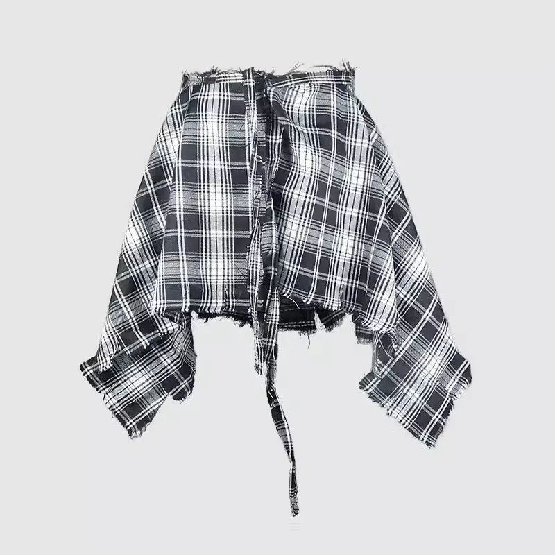 Fashion Tassel Hip Hop Irregular Men and Women Fake Shirt Hem Spring Autumn False Shirt Skirt Half-body Plaid Skirts Womens Saia