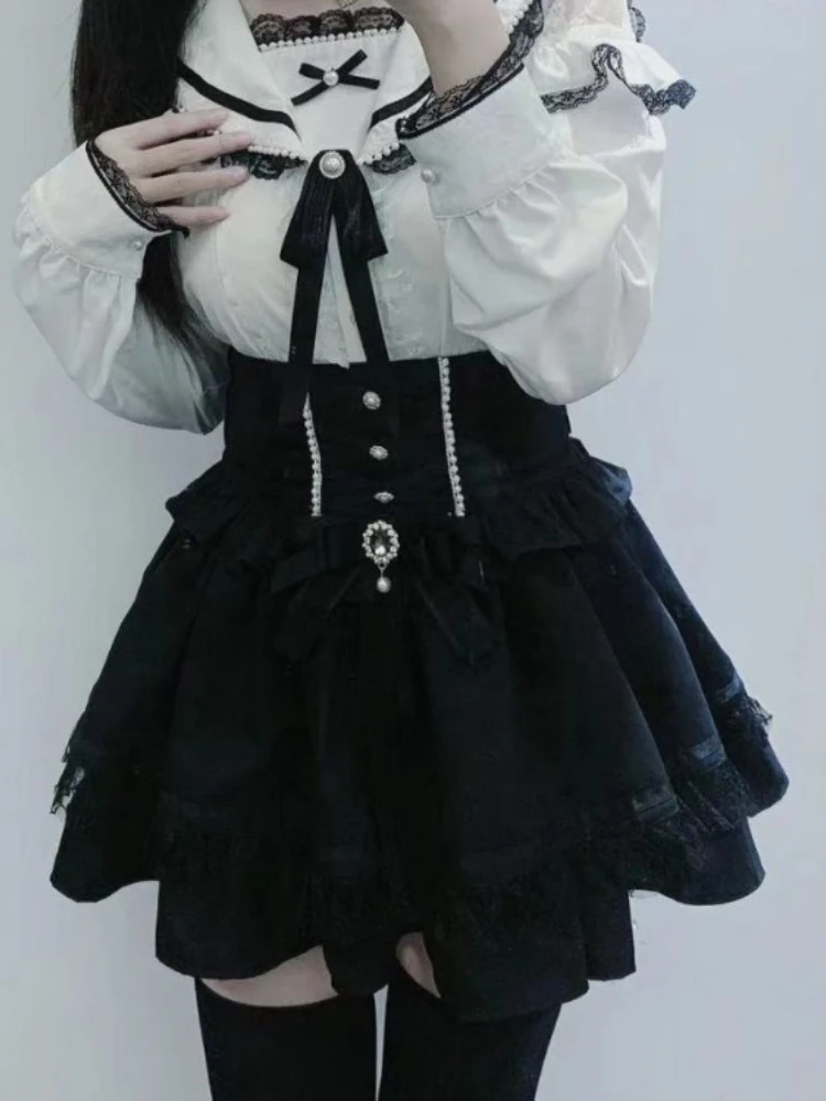 2026 Japanese Lolita Plaid Skirt for Women Sweet Harajuku Jupe High Waist Bow Cute Saia Beading Bandage A-line Mini Skirts