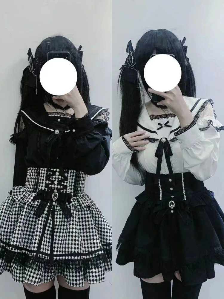 2026 Japanese Lolita Plaid Skirt for Women Sweet Harajuku Jupe High Waist Bow Cute Saia Beading Bandage A-line Mini Skirts